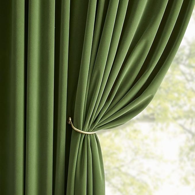 Joydeco Green Velvet Curtains 90 inch 2 Panel, Room Darkening Super Soft Velvet Drapes for Bedroom Living Room Thermal Insulated Window Drapes, Luxury Blackout Rod Pocket Curtains,W52 x L90 inch