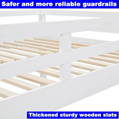 Upgraded Version Thicken Solid Wood Queen Over Queen Bunk Bed, Best Wooden Bunk Bed for Adults, Easy to Assemble (White)