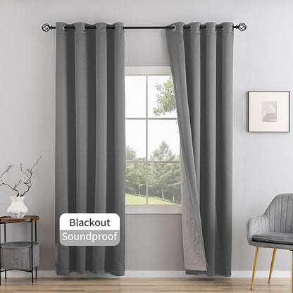 3-in-1 Layers Soundproof Curtains,Grommet Full Blackout Thermal Noise Dampening Curtains for Living Room, Bedroom(1 Panel,Grey,50" x84")