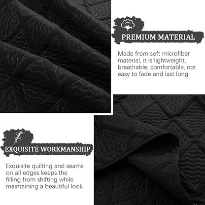Yiran Black Quilt Set King Size Bedding Set Fall Bedspreads Embossed Diamond Pattern 3 Piece Soft Microfiber Coverlet for All Season with 2 Pillow Shams (King, 106x96 Inch)