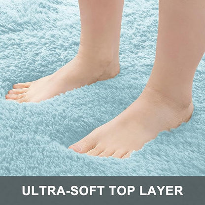 OLANLY 2x6 Machine Washable Runner Rugs for Hallway, Soft Fluffy Shaggy Bedside Rugs for Bedroom, Living Room, Indoor Floor Carpet for Kids Girls and Boys, Home Decor Aesthetic, Light Blue