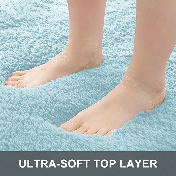 OLANLY 2x8 Machine Washable Runner Rugs for Hallway, Soft Fluffy Shaggy Bedside Rugs for Bedroom, Living Room, Indoor Floor Carpet for Kids Girls and Boys, Home Decor Aesthetic, Light Blue