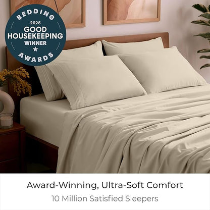 Mellanni Queen Sheet Set - 6-Piece Iconic Collection Bedding, (Including 4 Pillowcases), 21-Inch Extra Deep Pocket, Easy Care, Ultra Soft, Cooling Sheets, Brushed Microfiber - Beige