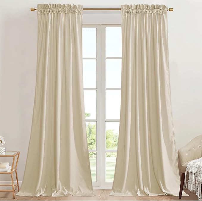 StangH 90 inches Beige Curtains for Nursery Bedroom Soft Velvet Light Dimming Privacy Window Drapes Elegant Home Decor for Laundry/Office/Dining Room, W42 x L90, 2 Panels