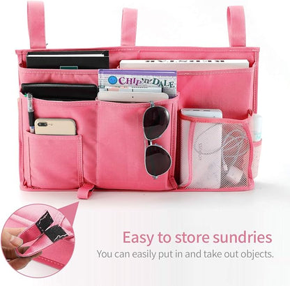 Bseash Bunk Bed Organizer, Bedside Caddy Hanging Bed Organizer Storage Bag 8 Pockets, for College Dorm Rooms Bed, Hospital Bed, Baby Bed Rails, 600D Oxford Cloth (Pink)
