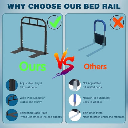 Bed Rail for Elderly Adults Safety, Heavy Duty Bed Rail with 6 Adjutsable Heights, Bed Assist Rail for Seniors, Twin, Queen, King Size Bed (400 LBS Loading, Black)