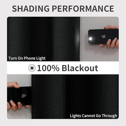 Joydeco Blackout Curtains 96 Inches Long 2 Panels Burg, Room Darkening Curtains for Bedroom, 100% Black Out Textured Thermal Drapes Privacy Protection 2 Panels Set(W52 x L96 Inch, Black)
