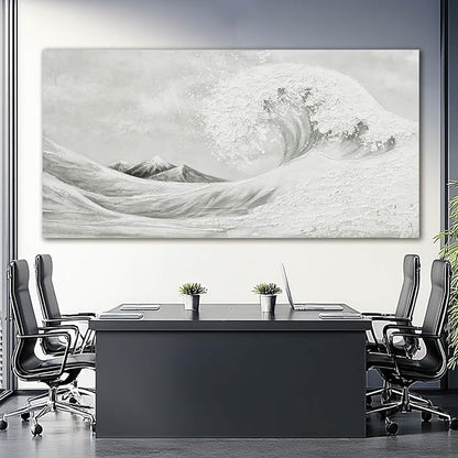YETHEN WAL Textured Grey Wave Wall Art – Extra Large 3D Coastal Canvas, Neutral Minimalist Seascape for Living Room Bedroom, Hand-Painted Details, 29×58 Inch