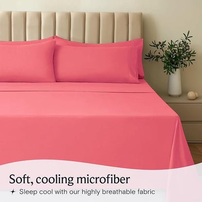 LuxClub 4 PC Sheet Set Bed Sheets Deep Pockets 16" Eco Friendly Wrinkle Free Cooling Machine Washable Hotel Bedding Silky Soft - Vermilion Full