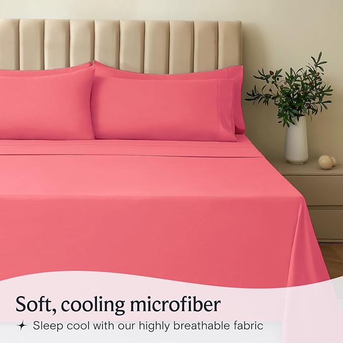 LuxClub 3 PC Twin XL Sheet Set, Deep Pockets Wrinkle Free Cooling Bed Sheets Hotel Bedding for Women, Men, Kids & Teens, Includes 1 Fitted Sheet, 1 Flat Sheet and 1 Pillowcase-Silky Soft Vermilion