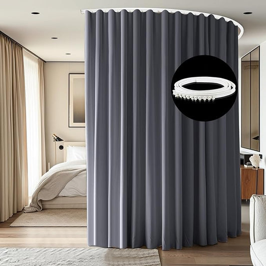 Room Divider Ceiling Mounted Curtains Track Sets Extra Wide Blackout Curtain Flexible Tracks for Bedroom Privacy Partition Separator, 1 Panel Grey Drape and White Rail, W8.3 x H8ft