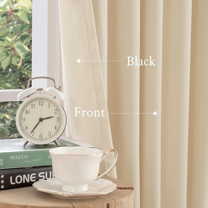 LAMIT Beige Velvet Curtains for Living Room 108 Inches Long, Elegant Thermal Insulated Room Darkening Drapes Noise Reducing Back Tab and Rod Pocket Panels for Bedroom, 2 Panels, 52 x 108 Inch
