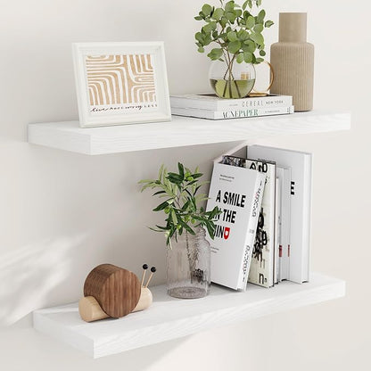 Fun Memories 32 Inch Floating Shelves, Wall-Mounted Bathroom Shelves Set of 2, 9.3 Inch Deep Floating Shelf Bookshelf for Living Room, Bedroom, Heavy-Duty Deep Storage Shelf for Wall, White Color