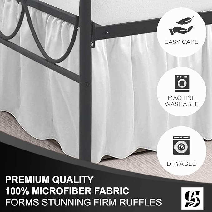 SKY BEDDINGS - Full Size Ruffled Bed Skirt with Split Corners - 16 Inch Drop Dust Ruffle Bed Skirt with Platform Three Sided Coverage - 100% Microfiber, White