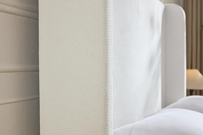 California King Size Upholstered Bed Frame, Platform Bed Frames with 54" Tall Headboard Wingback, Strong Wood Slats Support/No Box Spring Needed/Elegant Simplicity/No Noise, Cream White Chenille