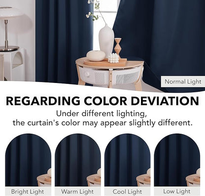 Deconovo Blackout Curtains, Thermal Insulated, W42 x L72 2 Panels, Back Tab, Machine Washable, Room-Darkening Drapes for Bedroom/Living Room Navy Blue