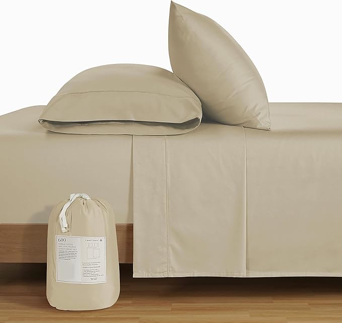 LANE LINEN 100% Cotton Twin Sheets Set- 600 Thread Count Mercerized Cotton Sheets Twin Size for Smooth Silky Finish, Ultra Soft & Comfy Hotel Like Think Twin Size Sheets Set - Linen