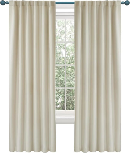 Deconovo Blackout Curtains, Thermal Insulated, W52 x L45 2 Panels, Back Tab, Machine Washable, Room-Darkening Drapes for Bedroom/Living Room Light Beige