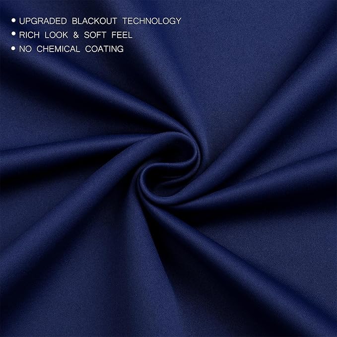 MIUCO 1 Pair Thermal Insulated Grommet 52-Inch-by-84-Inch Blackout Window Curtain Panels with 2 Tie Backs, Navy Blue