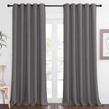 NICETOWN Blackout Gray Curtain 110 inch Length, Grommet Extra Long Thermal Curtain Room Darkening Window Treatment for Living Room/Sliding Door, W66 x L110, 1 Panel