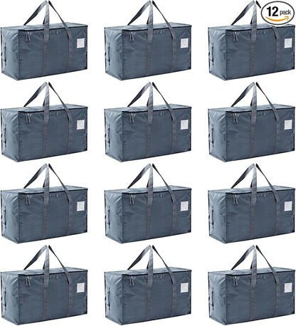 Moving Bags Heavy Duty Extra Large, Moving Boxes, Moving Supplies Essentials,Storage Bins with Lids, Plastic Packing Totes, Storage Bags for Clothes with Handles & Zippers(Grey, 12 Pack)