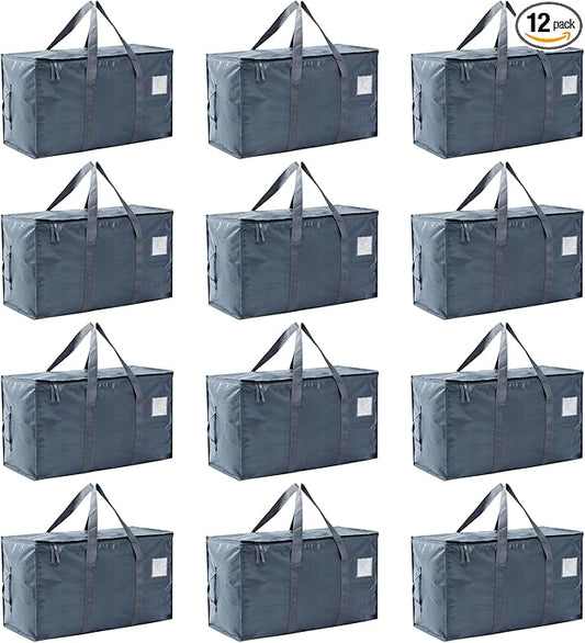 Moving Bags Heavy Duty Extra Large, Moving Boxes, Moving Supplies Essentials,Storage Bins with Lids, Plastic Packing Totes, Storage Bags for Clothes with Handles & Zippers(Grey, 12 Pack)