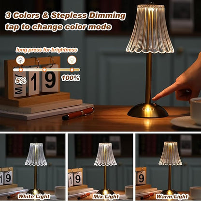 Liliful 6 Pcs Cordless Table Lamp Rechargeable Touch LED Small Gold Portable Battery Operated USB-c Desk Lamp 3 Color Dimmable for Bedroom Living Room Dining (Gold,Rose Style)