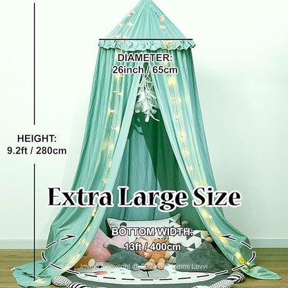 Bed Canopy for Girls, Dreamy Frills Ceiling Hanging Princess Canopy Bedroom Decoration Soft Canopy Net Reading Nook, Extra Large Full Queen Size Bed Canopies - Green