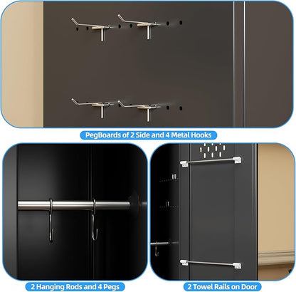 15.75 in Wide Garage Storage Cabinet, Metal Storage Cabinet with Wheels and 2 Adjustable Shelves for Home Offices, Gyms and Pantries, Black