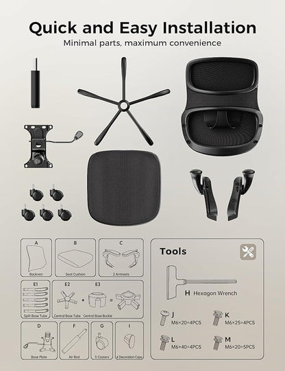 Office Chair, Mesh Ergonomic Desk Chairs, Comfy Computer Gaming Chair with Adjustable Height & Flip-up Armrest, Lumbar Support & Swivel Function for Home Office (Black)