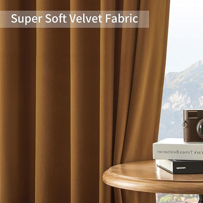 Joydeco Brown Velvet Curtains 102 inch Length 2 Panels, Luxury Blackout Rod Pocket Thermal Insulated Window Curtains, Super Soft Room Darkening Drapes for Living Dining Room Bedroom,W52 x L102 inches