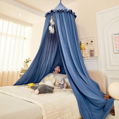 dix-rainbow Princess Decor Canopy for Kids Bed, Soft and Durable Bed Canopy for Girls Room Tent Canopy Dreamy Mosquito Net Bedding, Children Reading Nook Canopies Indoor (Blue)