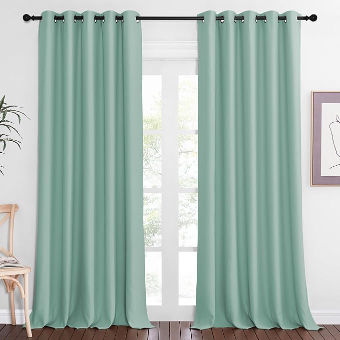NICETOWN Blackout Curtain Drape for Bedroom - Light Reducing Thermal Insulated Solid Grommet Room Darkening Window Curtain 90 inches Long for Living Room (Aqua Blue, 1 Piece, W66 x L90)