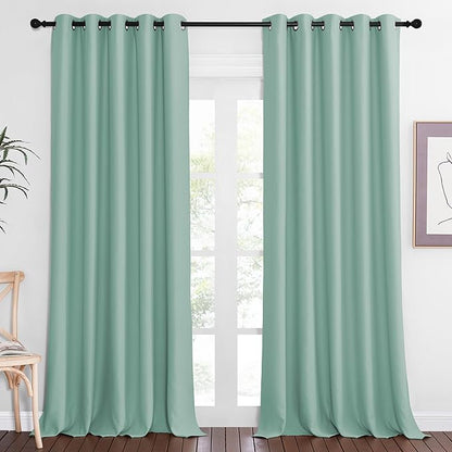 NICETOWN Sliding Door Window Treatment Blackout Patio Door Curtain Panels, Privacy Thermal Drapes for Bedroom Living Room Department with Grommet Top (Aqua Blue, W66 x L110)