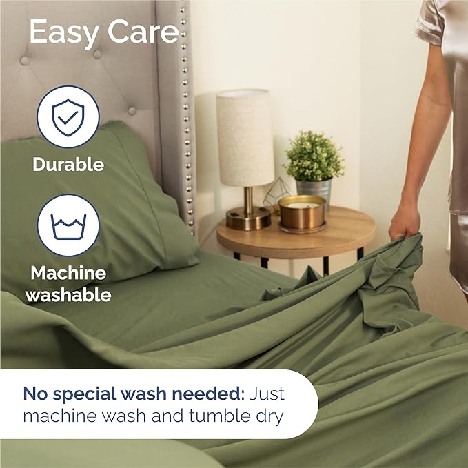 Twin 4 Piece Sheet Set - Cooling, Comfy & Breathable - Hotel Luxury Bedding, Includes Fitted Sheet for Women, Men, Kids & Teens - 1 Flat, 1 Fitted Sheet, 2 Pillowcases with Deep Pockets - Sage Green