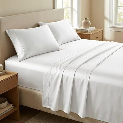 Beckham Hotel Collection Cal King Sheet Set 100% Cotton, 500TC Luxury Sateen Bedding, 16” Deep Pocket, Moisture-Wicking, 4-Piece, White