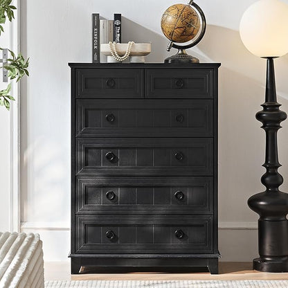 Farmhouse 6 Drawer Dresser for Bedroom Set of 2, 41" Tall Small Dressers & Chest of Drawers, Rustic Wood Dresser with Metal Handle, Storage Organizer Closet for Living Room, Hallway, Entryway