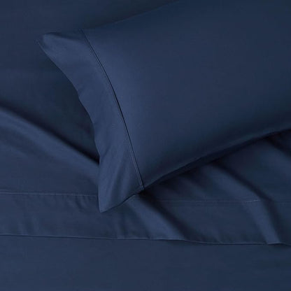 Amazon Basics Lightweight Super Soft Easy Care Wrinkle Free Microfiber 3 Piece Bed Sheet Set with 14-Inch Deep Pockets, Twin, Navy Blue, Solid, Kids, Men & Women Bedding (Pack of 4)