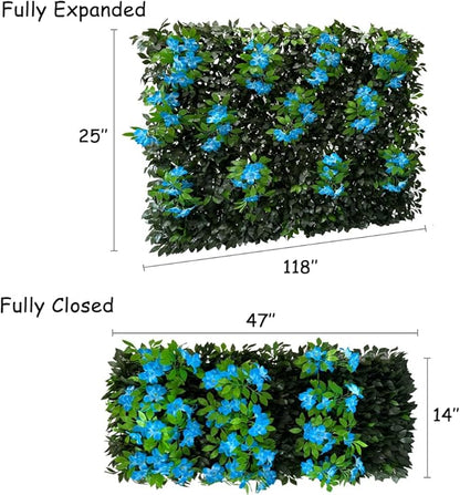 Sumery Expandable Fence Privacy Screen for Balcony Patio Outdoor,Decorative Faux Ivy Fencing Panel,Artificial Hedges (Single Sided Leaves) (4, Branches -Blue Fowers)