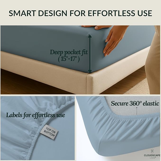 Egyptian Cotton Twin XL Size Sheets Set, 4 French Blue