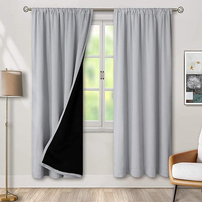 BGment Thermal Insulated 100% Blackout Curtains for Bedroom with Black Liner, Double Layer Full Room Darkening Noise Reducing Rod Pocket Curtain (42 x 72 Inch, Light Grey, 2 Panels)