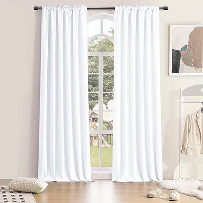 Light Filter Low Shading Effect Curtains Set for Windows,96 Inch Length Room Darkenging Energy Efficient Privacy Assured Window Treatment Curtains(Pure White,Pack of 2,52 inches W x 96 inches L)