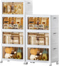 JEKO&JEKO 436Qt Stackable Storage Bins with Lids and Wheels, Foldable Collapsible Plastic Boxes for Clothes, Home, White, 6Pack