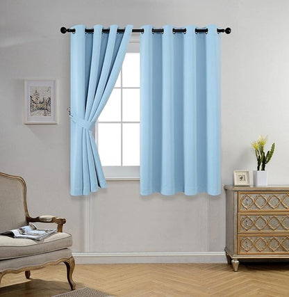 MIUCO 1 Pair Thermal Insulated Grommet 52-Inch-by-63-Inch Blackout Window Curtain Panels with 2 Tie Backs, Sky Blue