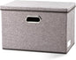 PRANDOM Large Foldable Storage Bin with Lid [1-Pack] Linen Fabric Decorative Storage Box Organizer Containers Basket Cube with Handles Divider for Bedroom Closet Office Living Room (17.7x11.8x11.8)