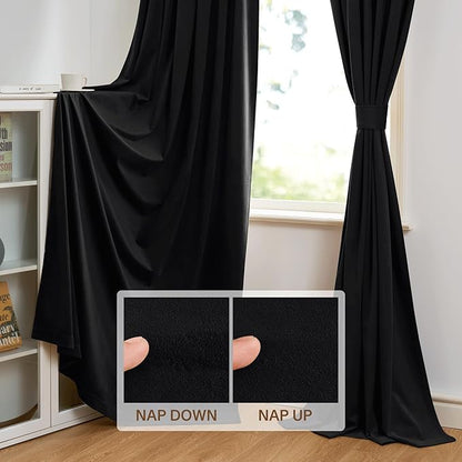 StangH Black Blackout Velvet Curtains 90 inches Long Thick Heavy Privacy Doorway Room Dividers Thermal Insulated Window Curtains for Bedroom Kitchen, W42 x L90, 2 Panels