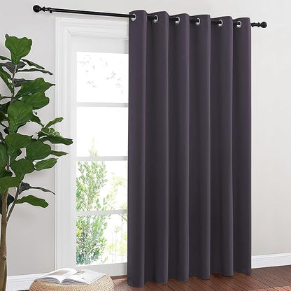 NICETOWN Blackout Sliding Door Curtains 84 Inch Length, Extra Wide Room Divider Grommet Energy Saving Thermal Insulated Curtain for Patio Door Window(W80 x L84, 1 Panel, Greyish Purple)