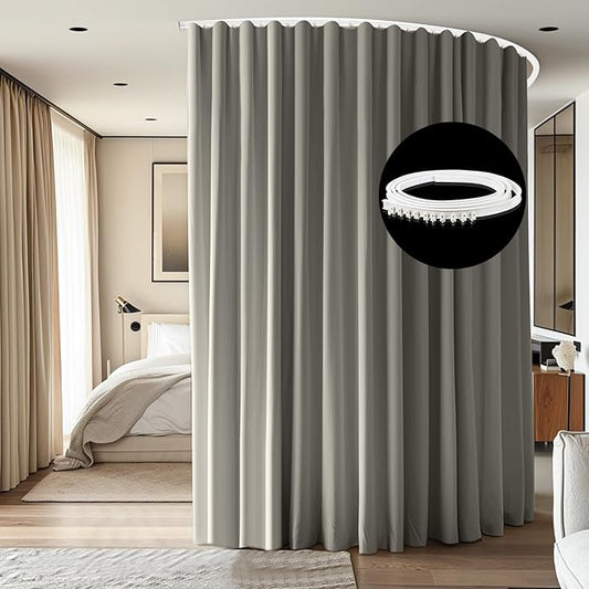 Room Divider Ceiling Mounted Curtains Track Sets Extra Wide Blackout Curtain Flexible Tracks for Bedroom Privacy Partition Separator, 1 Panel Light Grey Drape and White Rail, W10 x H7ft