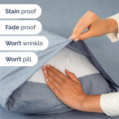 Split King 7 Piece Sheet Set - Cooling & Breathable - Hotel Luxury Bedding Includes Fitted Sheets for Women, Men, Kids & Teens - 1 Flat, 2 Fitted Sheets, 4 Pillowcases w/Deep Pockets - Heathered Blue