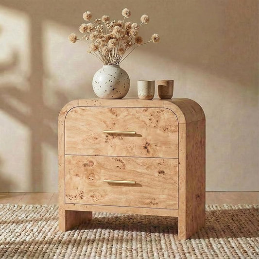 Night Stand [Unique Curved Profile] [FSC-Certified Wooden Board] 2-Drawer Nightstand 24" H Metal Handle Modern Sturdy Bedside Table Side Table End Table